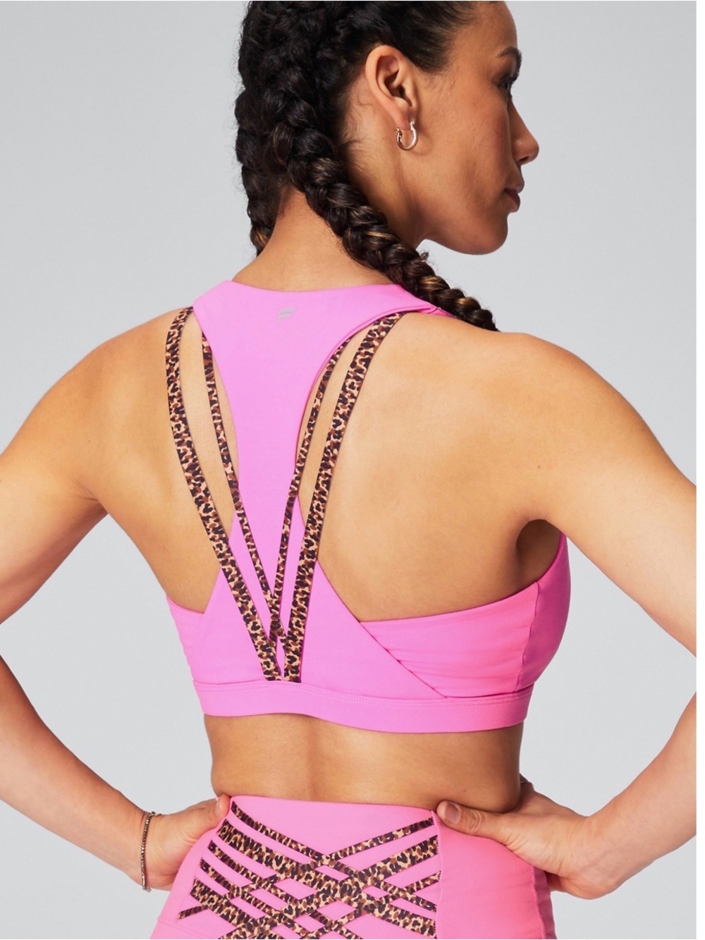 Fabletics Hot Pink Leopard-Trim Sports Bra and Leggings Set